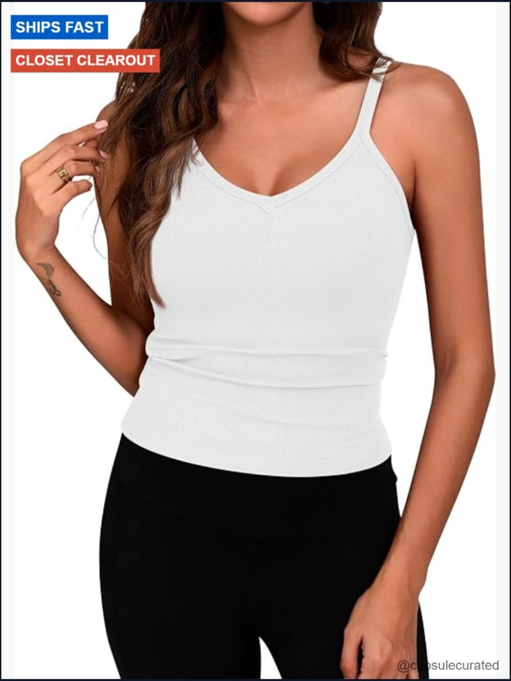 Ribbed V Neck Crop Tank Top Sleeveless Spaghetti Strap Slim Fit Basic Camisole